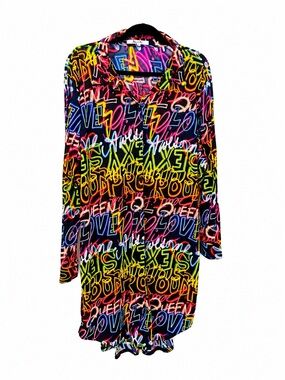 Y2K style, paper tee Neon Graffiti Print Tunic - Black Multi